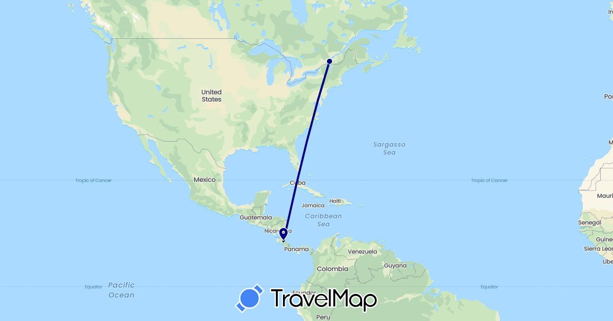 TravelMap itinerary: driving in Canada, Costa Rica (North America)